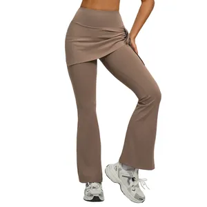 High-waisted ruched faux-two-piece flared yoga pants for Pilates and fitness training