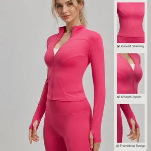 Women's slim fit athletic yoga jacket with thumbholes and full zipper for sports workout