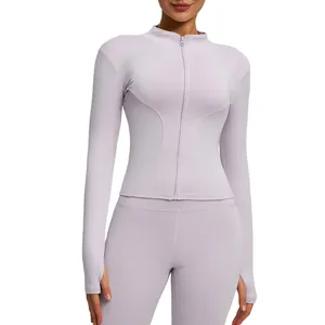 Slim fit breathable yoga jacket with zipper for running and athletic workouts