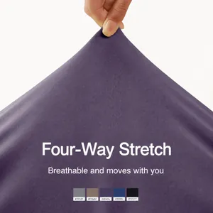 High-stretch 2-in-1 purple running shorts featuring breathable 4-way stretch fabric.