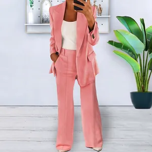 Elegant pink two-piece blazer and trouser suit set for women's professional office wear