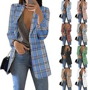 Modischer, karierter, schmal geschnittener Damen-Blazer mit Reverskragen in mehreren Farben