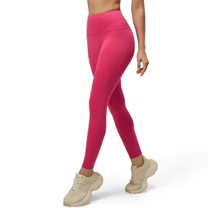 High-waist seamless hot pink yoga leggings for professional gym workout and running
