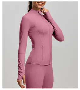 Slim fit peach pink sports jacket featuring breathable stitching and stand collar design