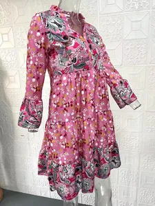 Elegant floral V-neck long sleeve tiered dress featuring bohemian prints for women