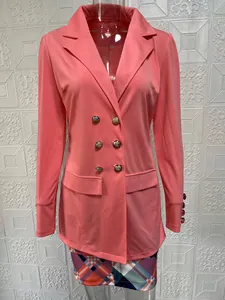 Robe blazer élégante rose pour femme, manches longues, boutonnage croisé, mode bureau