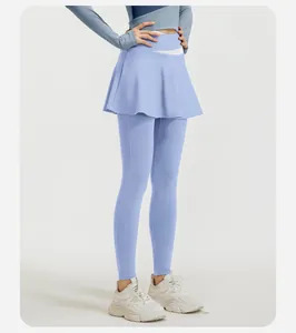 Leggings da yoga blu chiaro a vita alta con gonna integrata per fitness e sport