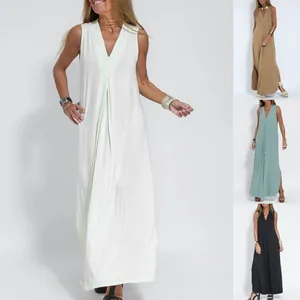 Elegante abito lungo senza maniche con scollo a V da donna in vari colori a tinta unita
