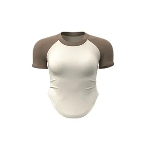 Strakke dames raglan yoga top met hoge elasticiteit en zijwaartse plooien sport shirt