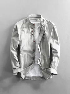 Camicia classica da uomo grigio chiaro stile cinese con colletto alla coreana e bottoni