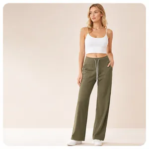 High-waisted wide-leg straight cut yoga pants with an adjustable drawstring for women