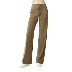 High-waisted wide-leg drawstring yoga pants with naked-feel elastic fabric