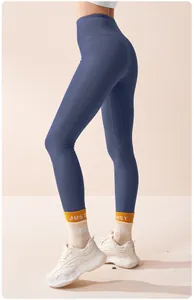 High-waist seamless blue yoga pants for fitness with butt-lifting tummy-control design