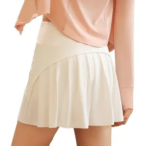 High-waisted white pleated tennis skort for women with breathable ice-feel fabric