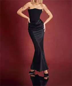Elegant black strapless mermaid evening gown with slim fit silhouette for formal events