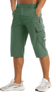 Men's green breathable cargo shorts for summer casual wear with side pockets.