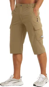 Comfortable men's khaki cargo shorts featuring side utility pockets for summer leisure