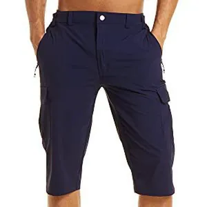 Men's navy blue quick-dry cargo shorts with pockets for summer outdoor beach activities