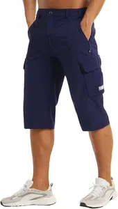 Men's breathable dark blue cargo shorts for summer casual wear with functional pockets