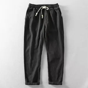 Herren Casual Baumwolle Leinen Hose Atmungsaktiv Kordelzug Lockerer Schnitt Gerades Bein Sommer Unterteil Hose Hellgrau Marineblau Schwarz