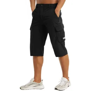 Men's high-quality summer casual breathable black cargo shorts with side zipper pockets