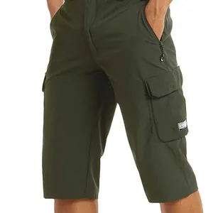 Men's breathable dark green cargo beach shorts featuring a functional multi-pocket design