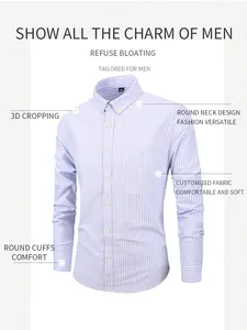 Detailed view of men's slim fit striped Oxford shirt with button-down collar