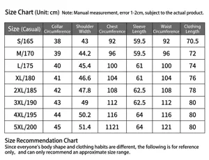 Detailed size chart for men's business dress shirt showing various measurements