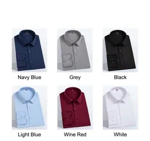 Selection of men's long sleeve business dress shirts in six different classic colors