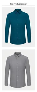 Two long-sleeved men's business shirts in teal and grey professional styles