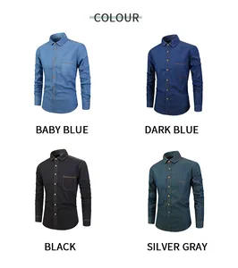 Chemise en jean décontractée à manches longues en coton pour hommes en bleu et noir