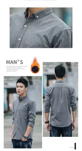 Detailed presentation of men's striped fleece-lined thermal shirt showing front and back.