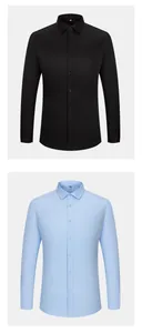 Professional front view of men's long-sleeved business shirts in black and light blue