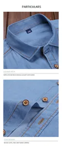 Détails du col et des poignets d'une chemise en denim de coton bleu pour hommes.