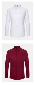 Detailed look at white and burgundy long-sleeve business formal shirts for men