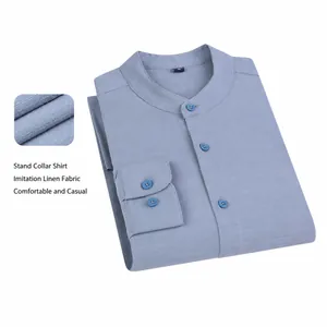 Heren Casual Katoen Viscose Effen Kleur Lange Mouw Overhemd Minimalistisch Opstaande Kraag Losse Japanse Stijl Top