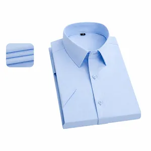 Herren Business Kurzarm Hemd Slim Fit Leinwandbindung Bestickt Formelles Oberteil für Sommer Büro Alltag Einfarbig