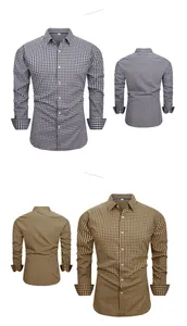 Detailed view of men's slim fit retro plaid shirts in black and yellow colorways.