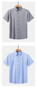 Camicie business da uomo a maniche corte nei colori grigio e celeste, presentate