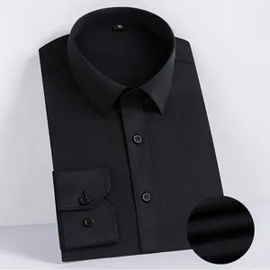 Chemise habillée noire à manches longues pour hommes, coupe ajustée sans repassage