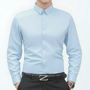 Chemise de ville à manches longues bleu clair pour homme, coupe ajustée pour bureau