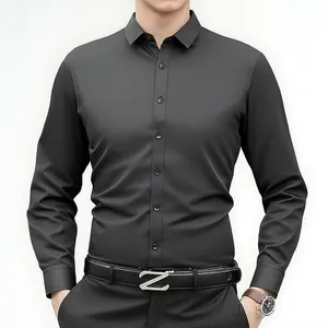 Chemise noire ajustée à manches longues pour hommes pour le travail professionnel