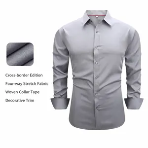 Camisa de Manga Larga Casual de Negocios para Hombre Corte Ajustado Color Sólido Transpirable Poliéster Spandex Top