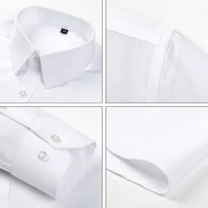 Détails en quatre panneaux d'une chemise habillée blanche à manches longues pour homme