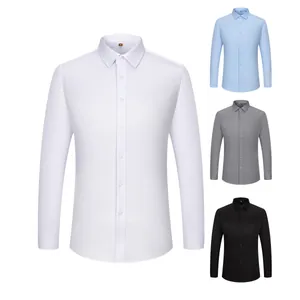 Men's Long Sleeve Business Formal Shirt Regular Fit Solid Color Polyester Stretch Button Down Dress Shirt Office Work Top