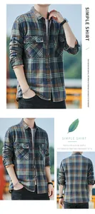 Detailed multi-angle view of men's plaid flannel shirt with warm lamb velvet lining