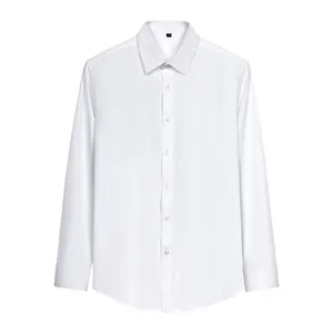 Chemise blanche classique à manches longues pour hommes, coupe ajustée, tenue d'affaires