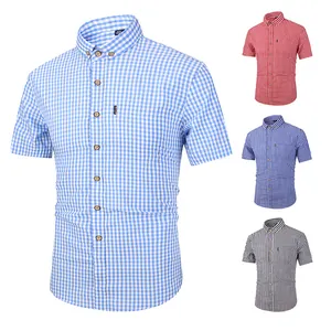 Men's casual slim fit short sleeve plaid shirt in multiple colors