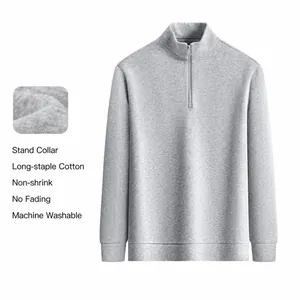 Men's Half Zip Stand Collar Sweatshirt Casual Solid Color Cotton Blend Long Sleeve Pullover Top Business Fashion Men Clothing