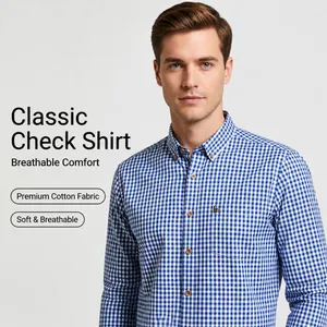 Herren Baumwolle Kariert Gestreift Langarmhemd Business Casual Slim Fit Atmungsaktiv Button-Down Top